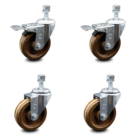 Service Caster 4 Inch High Temp Phenolic Swivel 12mm Stem Caster Total Lock Brake SCC, 2PK SCC-TSTTL20S414-PHRHT-M1215-2-S-2
